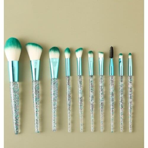 Fashion 10pcs Makeup Brush Set Glitter Shinny Crystal Foundation Blending Power Contour Face Cosmetic Beauty Make Up Tool Set