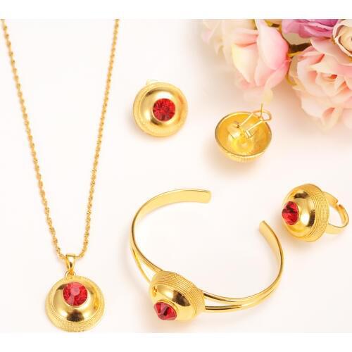 Gold set Jewelry Pendant Necklace Bangle Earrings Ring Crystal Habesha Ethiopian Wedding Bridal jewelry sets l Eritrea gift