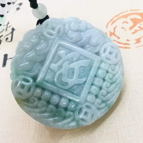 Pure natural Emerald jade hand carved double-sided good luck beast pendant three-color jade bead necklace men and women sweater