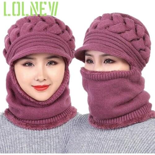 2020 NEW Female Neck Warmer autumn winter Beanies Hats Mask Women Winter Hat Knitted Hats Scarf Set Beanie Caps