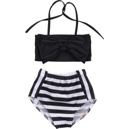 Pudcoco New Baby Girls Kids Bikini Set Beachwear Knot Top + Striped Bottoms Swimsuit Swimwear Bathing Suit Summer