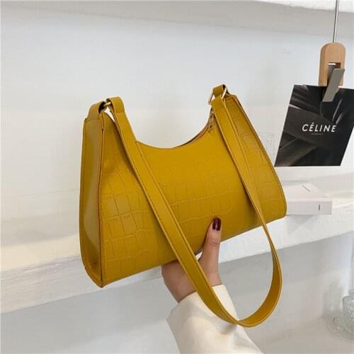 Fashion Crocodile Pattern Womens Shoulder Bag Simple Trend Shopping Bag PU Leather Solid Color Zipper Handbags for Women 2021