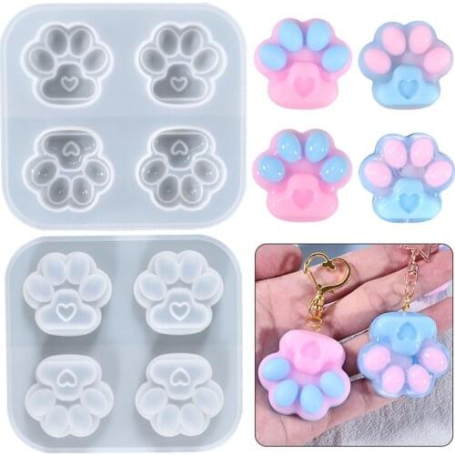 New Love Cat Paw Silicone Mold Crystal Epoxy Resin Mould For DIY Keyring Pendant Jewelry Handmade Craft Making Tool
