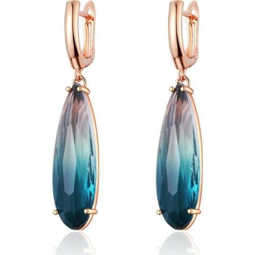 Luxury Water Drop Gradient Zirconia Long Earrings Rose Gold Tourmaline Gem CZ Dangle Earrings for Women Fine Jewelry Girls Gifts