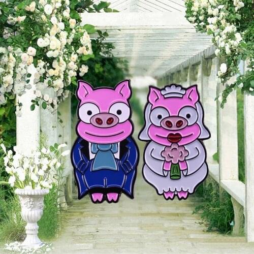 Pink Wedding Piggy Pig Groom Bride Enamel Pin Cute Animal Brooch
