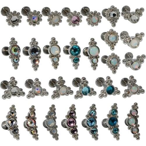 1pc Steel Snow Opal CZ Gem Cluster Labret Monore Lip Bar Ear Tragus Helix Cartilage Earring Stud Fashion Body Piercing Jewelry