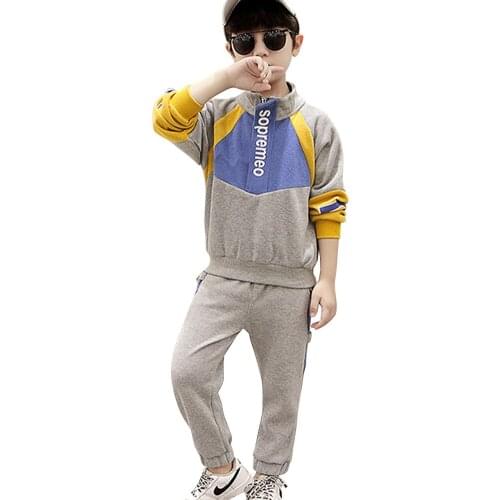 Boys Two-Piece Tracksuits Cotton Pullover and Sweatpants Autumn Long Sleeve Tops Trousers Teen Letter Clothing Set Casual Outfit