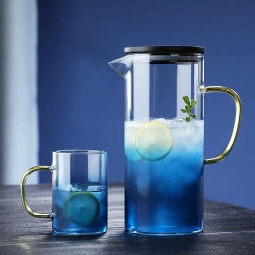 1500ml High Capacity Glass Water Jar Juice Lemonade Jug Flower Tea Pot Hot/Cold Water Pitcher Heat-Proof Gradient Office Teapot