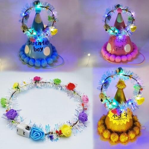 Glowing tiara garland flash led lights birthday supplies party props bright silk gold silk dress creative hair hoop
