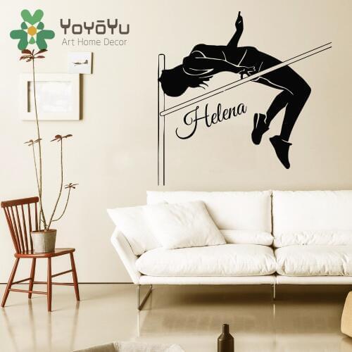 Name Wall Decal Girl Personalized Name Stickers High Jumper Vinyl Decals Sport Art Mural Home Bedroom Interior Design NY-64