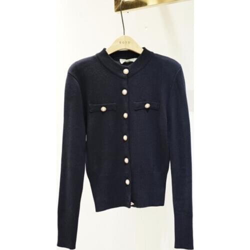 Women Autumn Single-breasted Slim Knitwear Coat Solid Color Long Sleeve Blouse