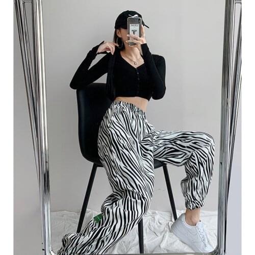 Retro Zebra Pattern Loose Trousers WomenS Summer New High Waist Harem Casual Sports Pants