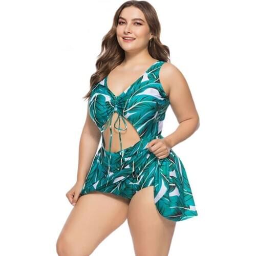 Large Size Women One Piece Suit Floral Swimsuit Beach Dress Swimwear Swim Skirt Beachwear Female Bathing Suit XL~5XL 3 Colors