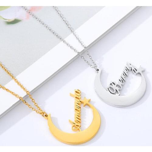 MumuXing Moon Star Necklace Women Custom Name Pendant Stainless Steel Necklace Jewelry On The Neck Women Jewelry Birthday Gift