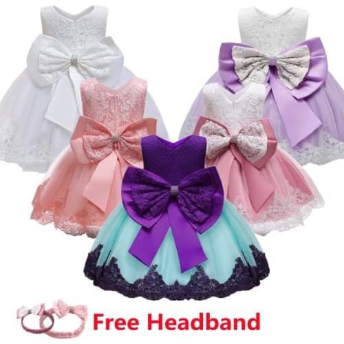 0-5T Christening Gown Baby Girl Clothes Bow-knot Baby Dress Lace Tutu Baptism Dresses for Girls Birthday Party Toddler Costume
