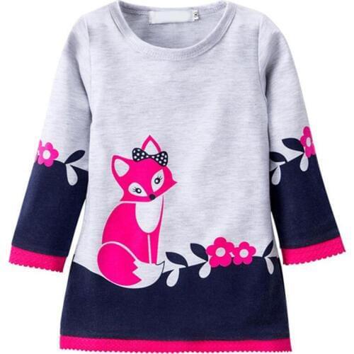 Girls Winter Warm Dress Fashion A-line Fox Sweater Dresses Knitted Long sleeve O Neck Children Clothing Dress 3-7 Years LA705518