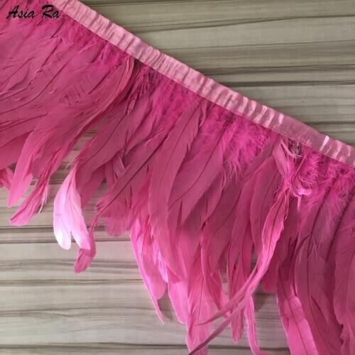 10Meter Pink Rooster Feathers Trim Fringe Dress Decoration 15-20CM 6-8inch Natural Chicken Plumes Ribbon Sewing Crafts Wholesale