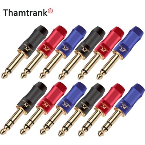 10pcs/lot 6.35mm 2P/3 Poles Male Plug Mono/Stereo Solder Wire Connector Gold Plated 1/4 inch Guitar Microphone Plug Black Tube