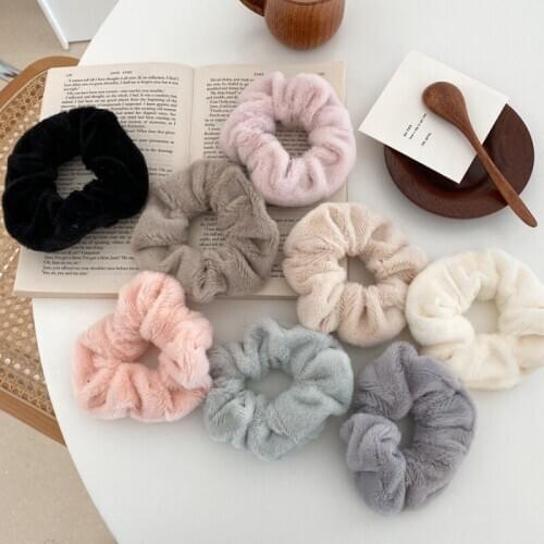 Autumn and winter new cute single color soft warm furry fashion hair accessories for women 2 pieces