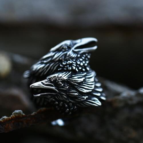 3D Viking Entwined Ravens Ring Norse Mythology Odin Crow Rings For Men Amulet Jewelry