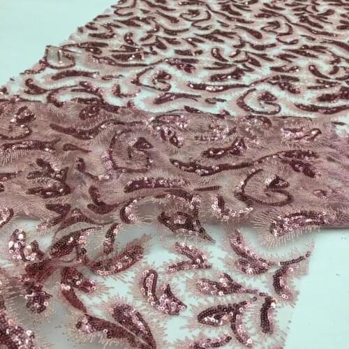 5yards/pc) Wholesales fully embroidered African party net lace pink tulle lace fabric with sequins for patty dress FJS002