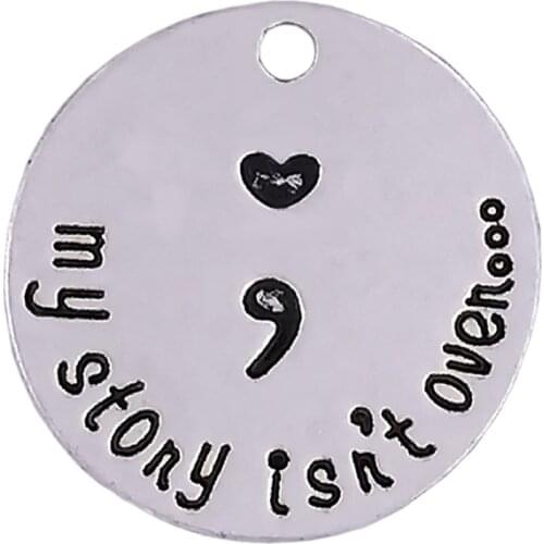 Antique silver plated alloy disc message my story isn't over thankful grateful blessed message stamped charm for diy