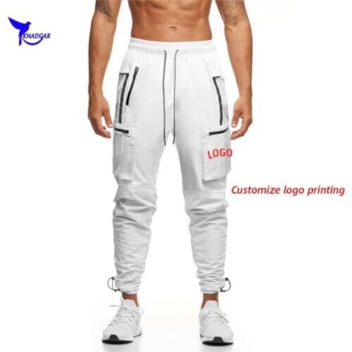 Custom LOGO Multi Pockets Running Pants Men Autumn Sports Gym Fitness Long Trousers Quick Dry Stretch Outdoor Hiking Clothing