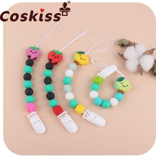 Coskiss 1pcs Silicone Teethers Strawberry Beads BPA Free Pacifier Clip Food Grade Silicone Jewelry Making For Teeth Clip Chain