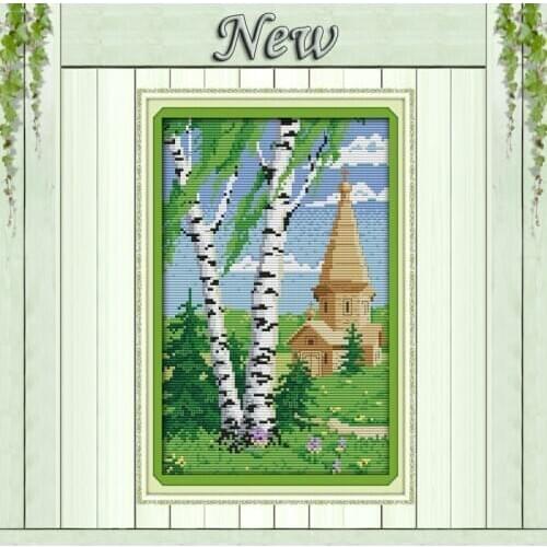 Cypress Spring wild Scenery,Pattern Counted printed on the canvas DMC 14CT 11CT DIY Cross Stitch Needlework kits Embroidery Set