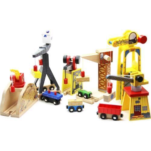 Wood Gantry Crane Magnetic Tender Track Move Crane Tender Collectable Toy Wooden Train Railway Accessories For Brio Kids Gift