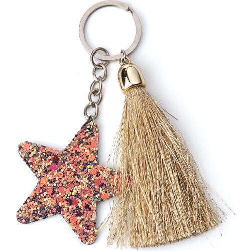 DoreenBeads Paillette Sequin Keychain & Keyring Tassel Silver Color Red Heart Star Romantic Accessories 10cm(3 7/8"), 1 Piece