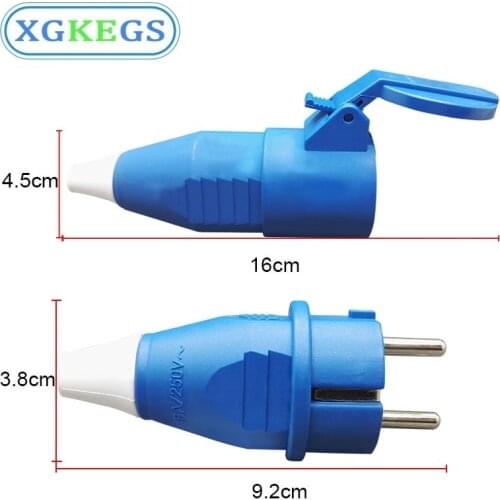 EU Russian Waterproof IP54 2 Pin Male Female Electronic Connector Schuko Rewireable Detachable Socket Adapter Extender Cord 16A
