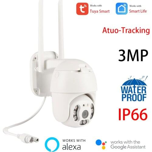 TUYA PTZ Wifi 3MP Wireless Security IP Camera Outdoor IP66 Video Auto Tracking Surveillance CCTV White Light Color Night Vision