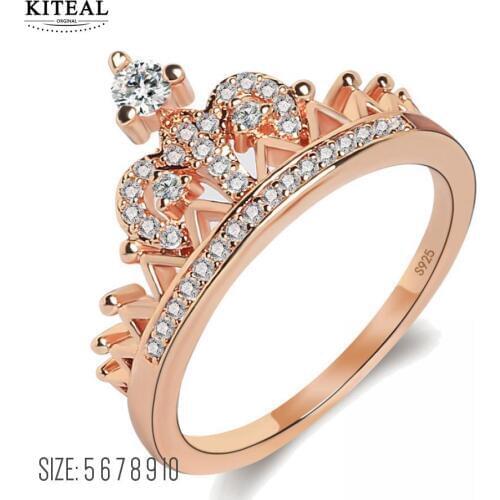 KITEAL Crown Shaped Silver Plated Rose Gold Color Rings for Women Wedding Female Accessories Jewelry