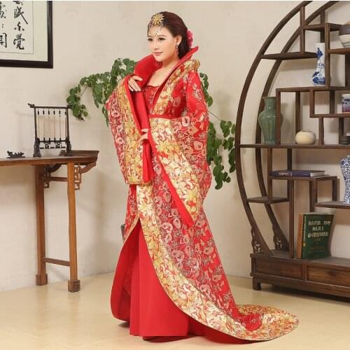 Chinese style costumes Wu Ze Tian Han Tang Palace Queens Guifei stage trailing Hanfu performance costumes for singers women