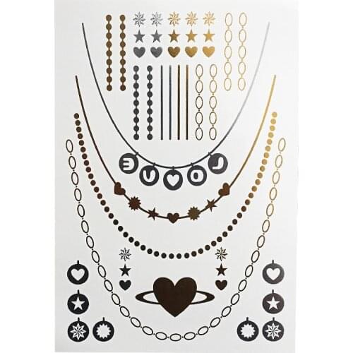 1 Pieces Flash Metallic Tattoo Temporary Sticker Feather Geometric Design Bracelet Choker Tattoo DIY Body Art