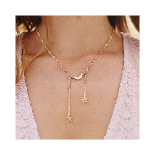 Fashion Star Moon Tassel Women necklace 2020 Trendy gold plated Charm Chain Moon Necklace for women girls party jewelry