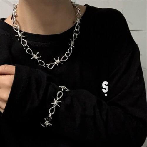 Hip-hop dark feeling trend alloy iron thorn thorn necklace bracelet trousers chain couple collar neck ring ins jewellery set