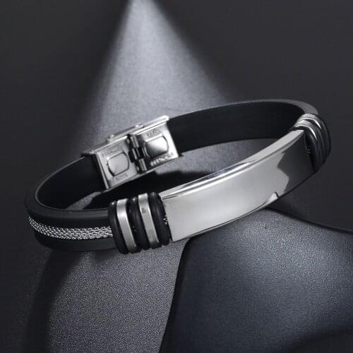 Trendy 316L Stainless Steel Black Silicone Rubber Bracelets for Men Women Bangle Accessories Wristbands Male Punk Jewelry Gift