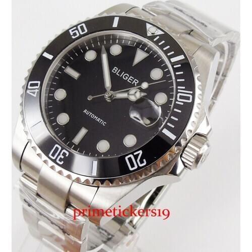 Black dial bliger stainless steel sapphire glass with magnifier mingzhu/nh35/miyota clockwork automatic watch men