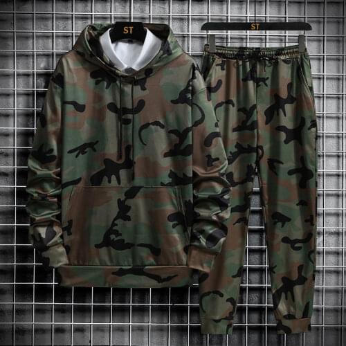 2021 New Autumn Men Camouflage Two-Piece Set Clothing Outdoor Hoodie Tops Casual Long Pants Male Suit Fishing Wear Ropa Hombre