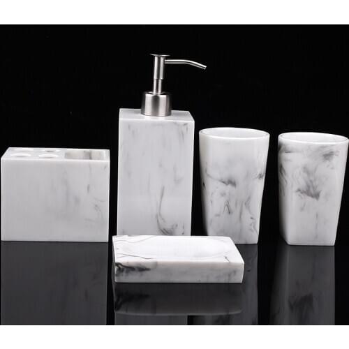 Marble Texture Resin Bathroom Five-piece European Creative Wash Set Soap Box Toothbrush Holder Lotion Bottle Tray Bathroom Suppl