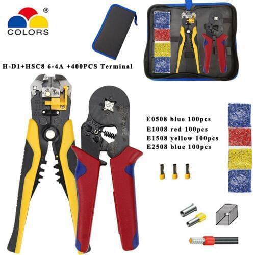 Crimping stripp cutting pliers tools kit HSC8 6-4A 23-7AWG with tubular terminals 400pcs/box electrical crimping tool clamp set