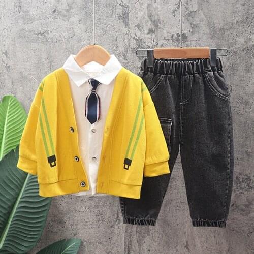 New childrens clothing handsome cotton suit 1 2 3 4 years old toddler boy girl autumn fashion 3PCS boy jacket + pants