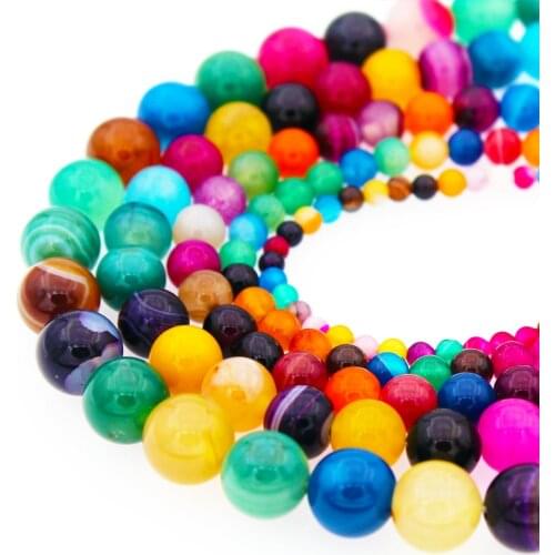Wholesale Natural Stone Colorful Stripe Agates Beads Round Loose Beads 4mm/6mm/8mm/10mm DIY Bracelet Jewelry Making Accessories