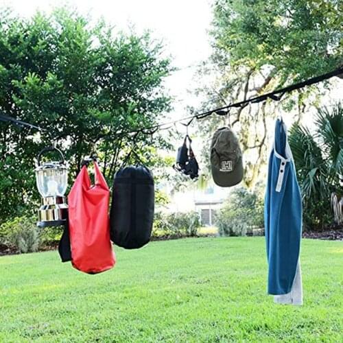 Camping Clothesline Campsite Storage Strap Loop With 19 Carabiner Hooks For Hanging Outdoor
