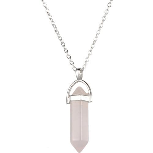 Cute Hexagonal Column Natural Stone Opal Choker Necklace Women Crystal Quartz Pendant Necklace Female Jewelry Wedding Party Gift