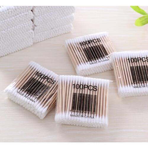 100pcs Wood Cotton Swab Cosmetics Permanent Makeup Health Medical Ear Jewelry Clean Sticks Buds Tip Wood Cotton Head Swab