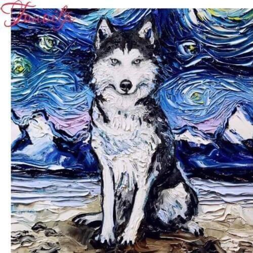Full 5D DIY Star wolf Diamond Painting Needlework Embroidery Round&square Rhinestones Cross Stitch Living Room Decoration