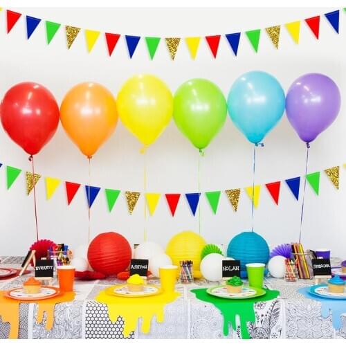 Rainbow Banner Themed Party Colorful Paper Bunting Flags Pennant For Happy Birthday Party Wedding Garlands Decorations Candy Bar